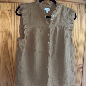 JCrew Women's Tan Ruffle Sleeve Blouse